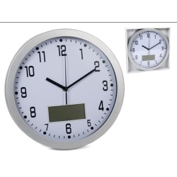 RELOJ DE PARED CON CALENDARIO COLOR PLATA 30 CM