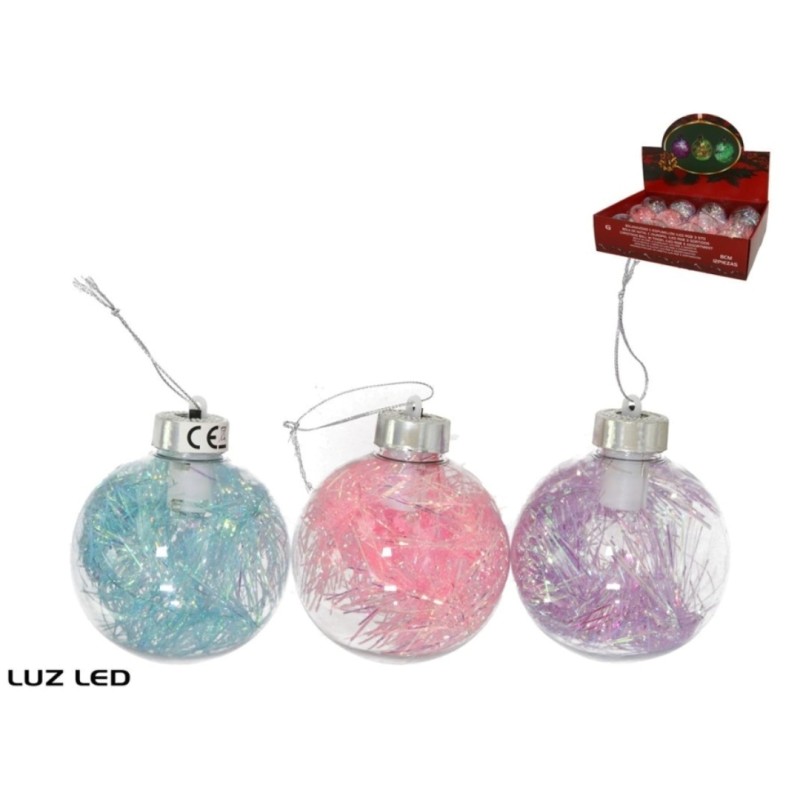 BOLAS DE NAVIDAD LED CON ESPUMILLON 3X8CM