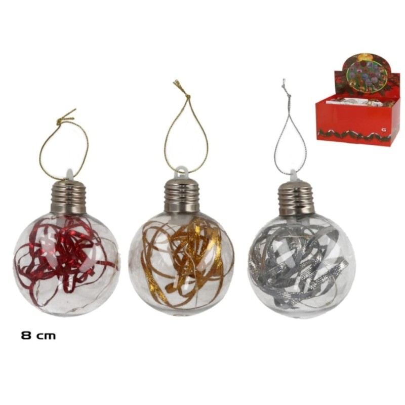 BOLA NAVIDAD LED CON SERPENTINA BRILLO 3X8CM