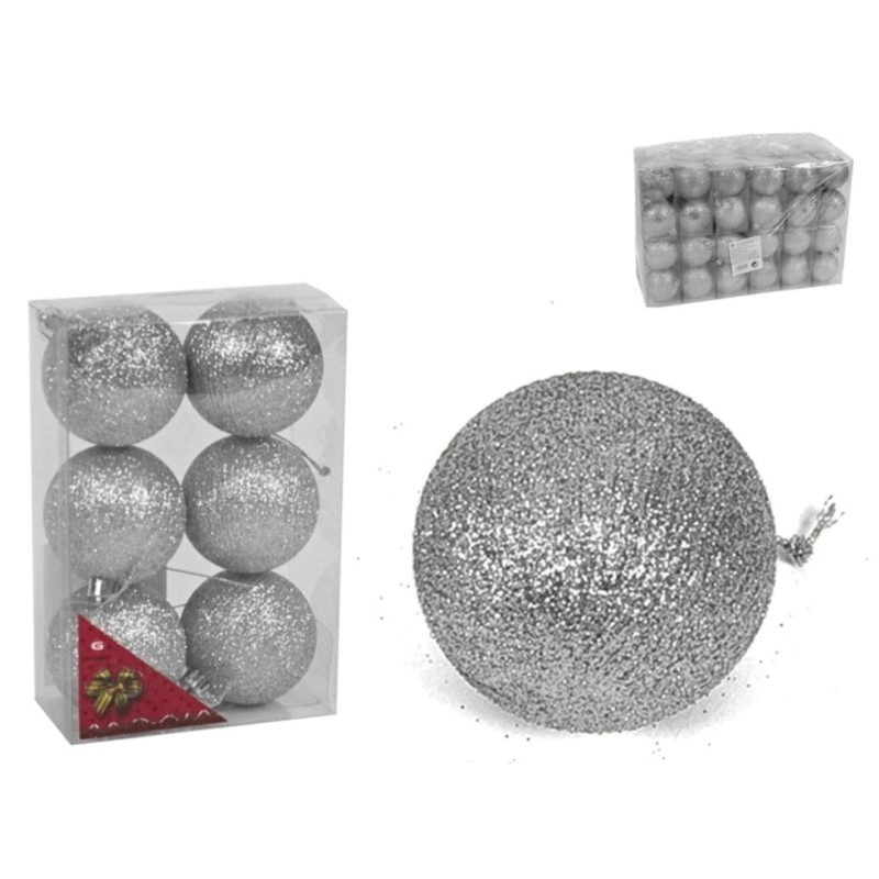 SET BOLAS DE NAVIDAD GROOVED GLIETTER PLATA 6X6CM