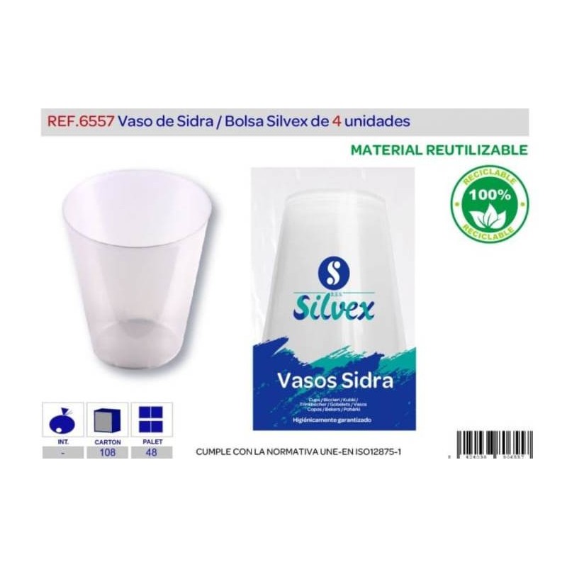 VASO DE SIDRA BLANCO 600 ML 4 UN. (SILVEX)