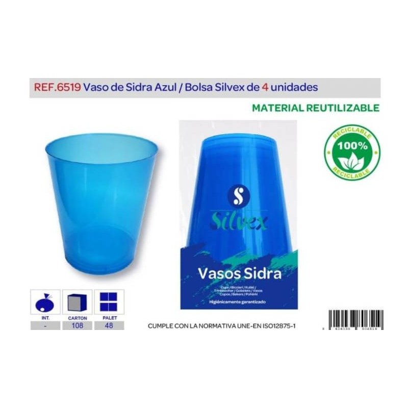 VASO DE SIDRA AZUL 600 ML 4 UN. (SILVEX)