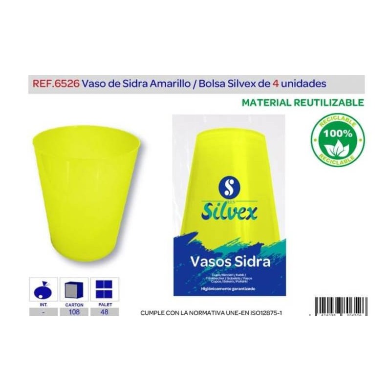 VASO DE SIDRA AMARILLO 600 ML 4 UN. (SILVEX)