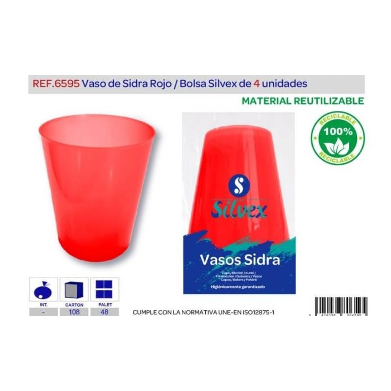 VASO DE SIDRA ROJO 600 ML 4 UN. (SILVEX)